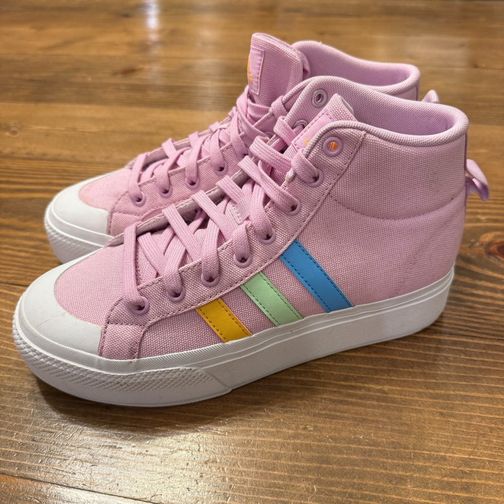 Adidas Bravada 2.0 Platform Sneakers Mid‎ Top Stripes Purple Womens 8.5 Shoes